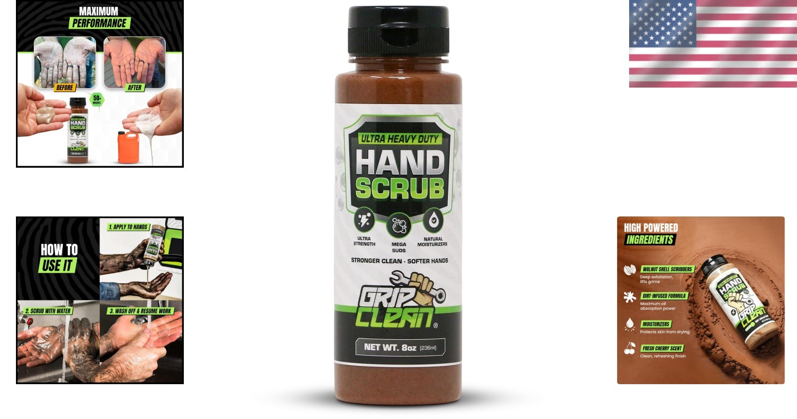 Moisturizing Hand Degreaser – Walnut Shell & Clay, Ideal for Tough Grime, 8 Oz