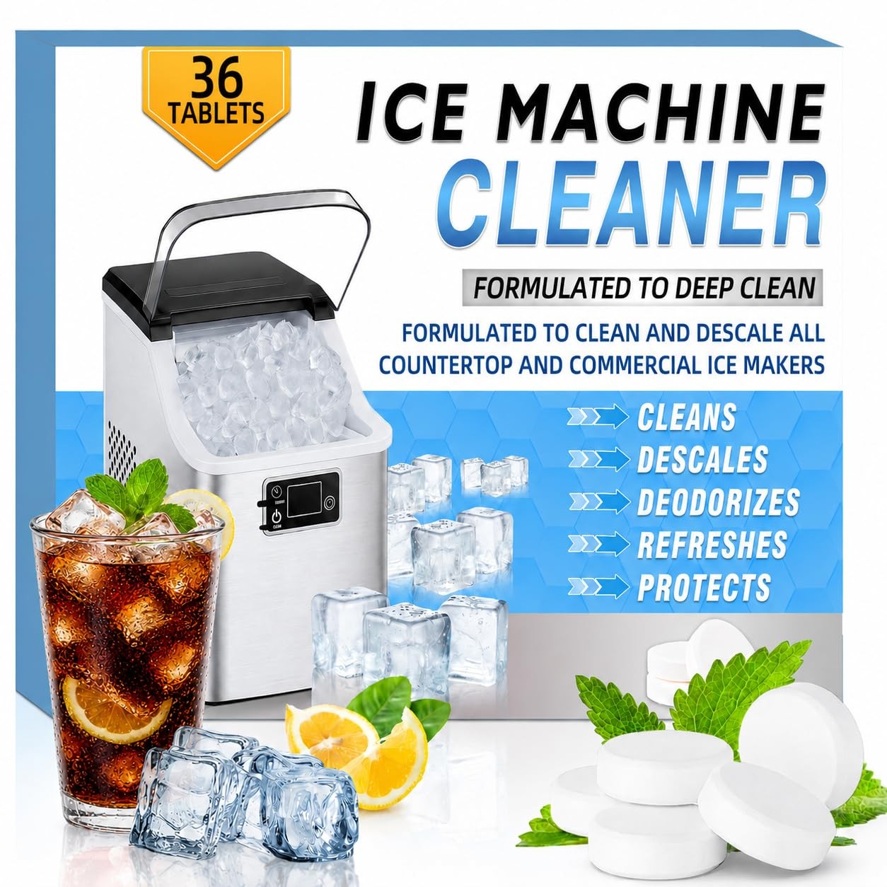 Ice Machine Cleaner Tablets Descaler 36 Pack, Countertop Ice Maker Cleaner Ta…