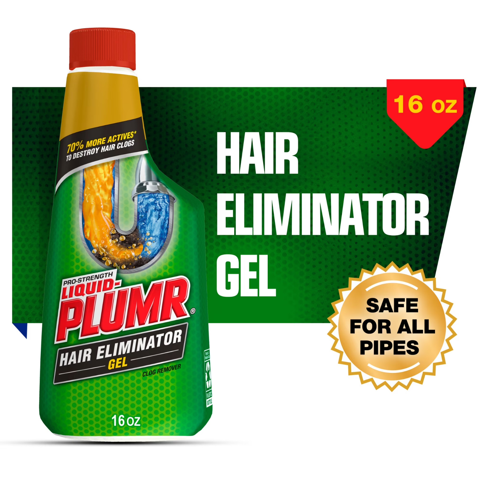 Liquid-Plumr Hair and Drain Clog Remover Gel, Septic Safe, Unscented, 16 fl oz