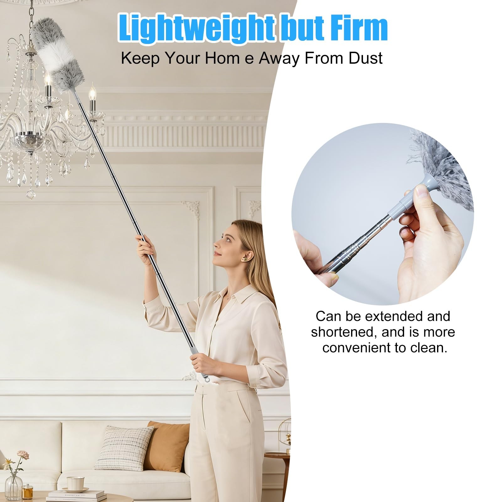 Microfiber Feather Duster, 110 Inch Extendable Telescoping Pole Duster with B…