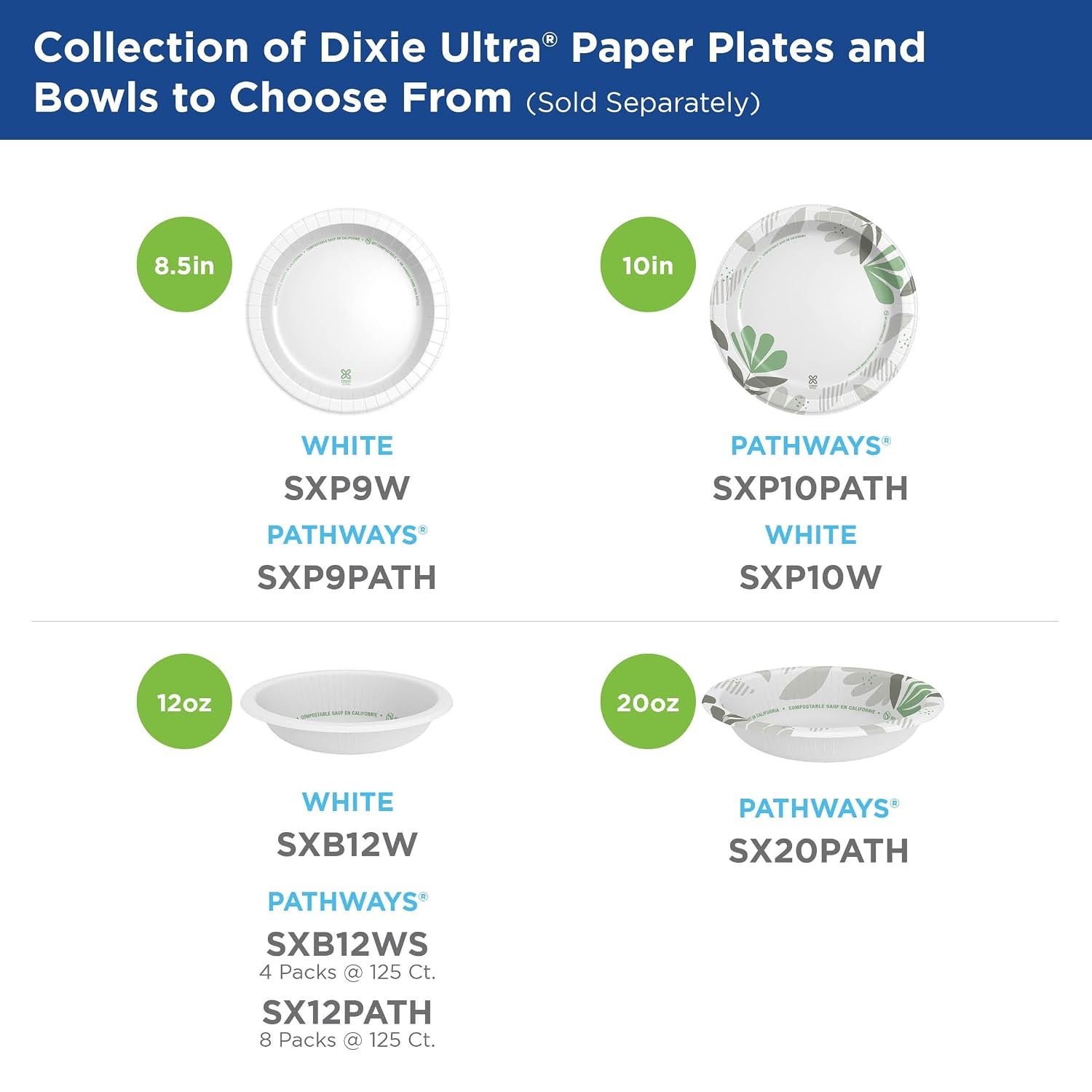 Dixie Ultra 20 oz Heavy-Weight Paper Bowls, Pathways, 500 Count, Bulk Case, 4