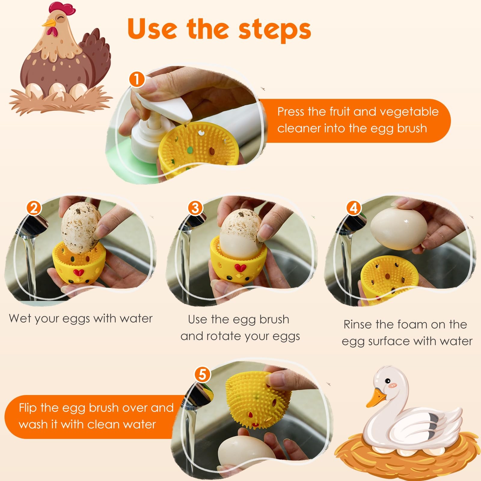 Egg Brush Cleaner, Egg Cleaner Scrubber for Fresh Eggs, Cute Chick Shaped Sil…