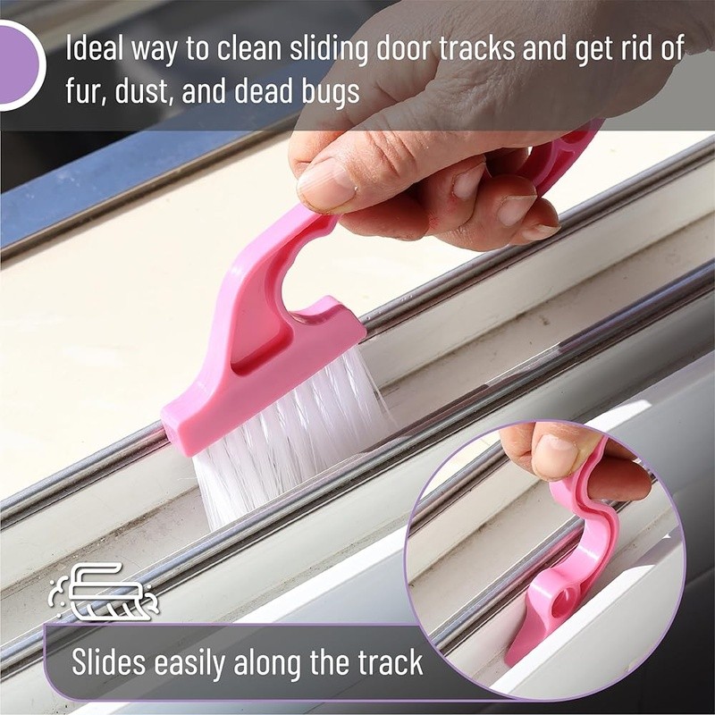 Window Track Cleaning Brush 2 Pack Ergonomic Handle Built-in Scraper Multi Tool