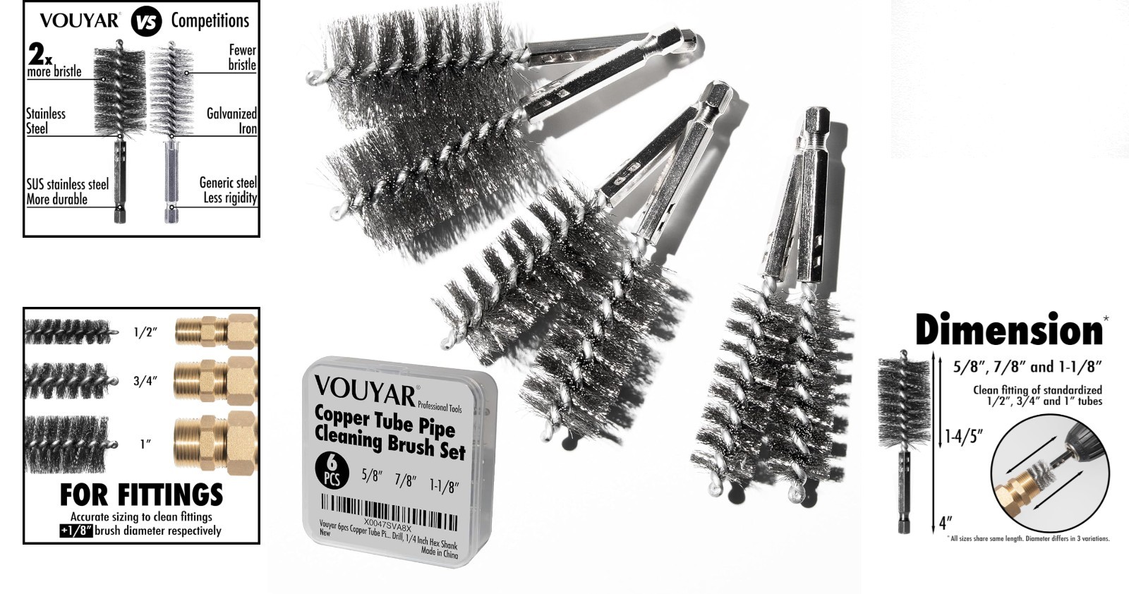 Medium Grit 6pcs Pipe Cleaning Brush Set – Ideal for Automotive & Fabrication