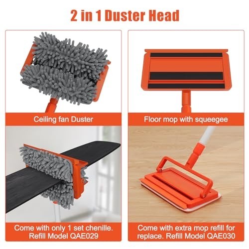Ceiling Fan Cleaner Duster with 62.5″ Extendable Handle, Reusable Chenille & Mic