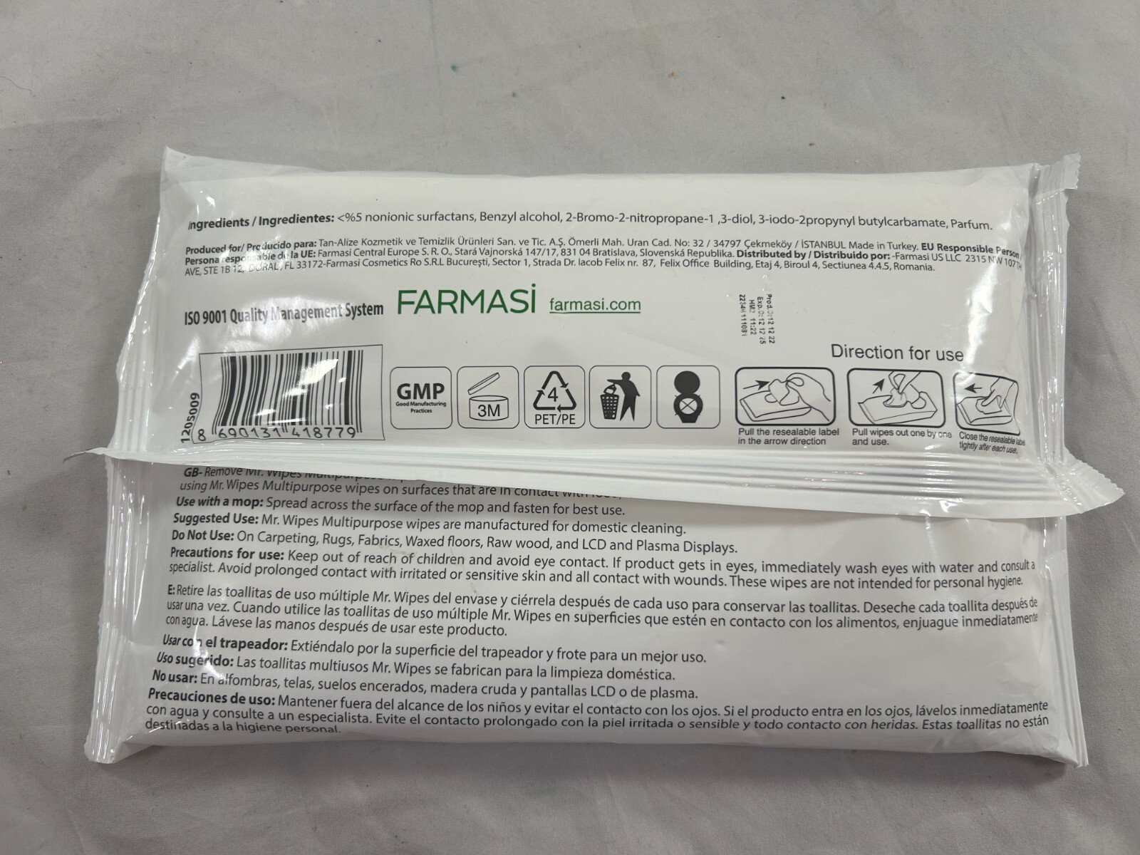 Farmasi Mr Wipes Home Multi Purpose Surface Cleaning Wet Wipes 3 Packs of 16