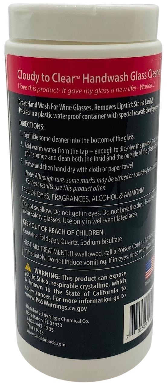 Siege Handwash Glass Powder Cleaner, 12 oz, Earth Friendly, Made in USA, P-35