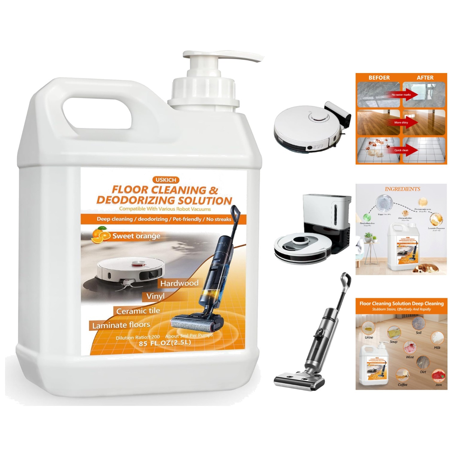 85 FL OZ Non-Toxic Floor Cleaning Solution – Deep Clean & Deodorize Floors