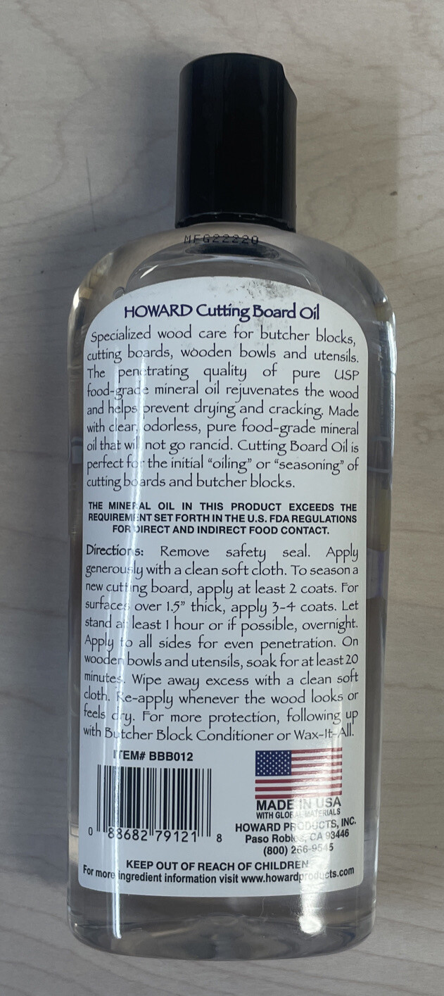 Howard BBB012 12 Oz Butcher Block Cutting Board Oil