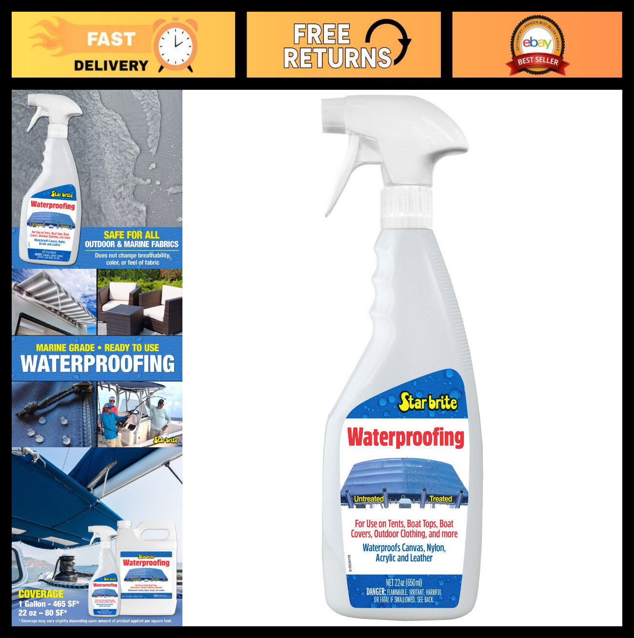 Waterproofing Spray – Stain Repellent & UV Protection for Boat Covers, Tents, Ja
