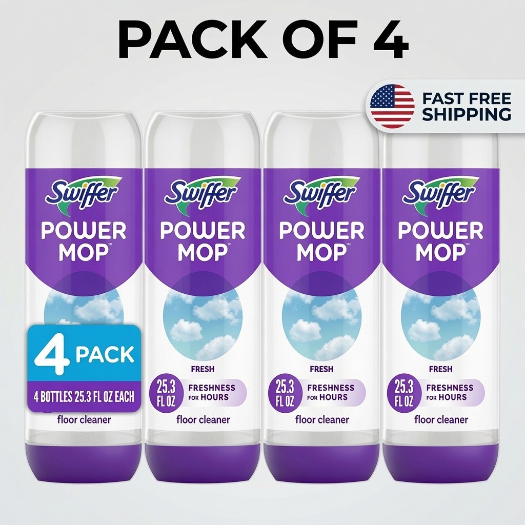Swiffer Power Mop Refill Solution Fresh Scent Floor Cleaner 25.35Fl Oz each 4 Pk