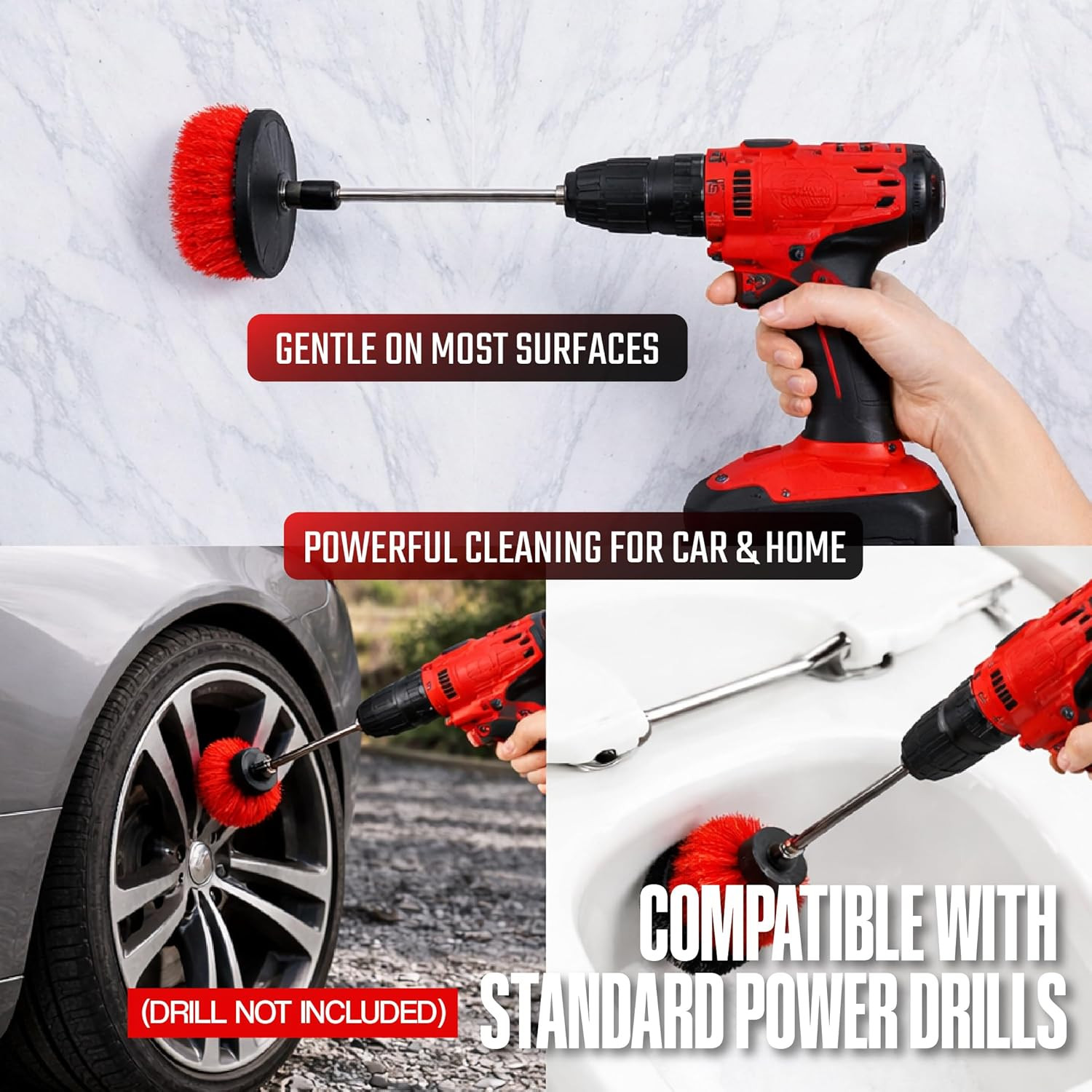6-Piece Drill Brush Cleaning Set – Power Scrubber Attachments with 2”, 3.5”, 4”