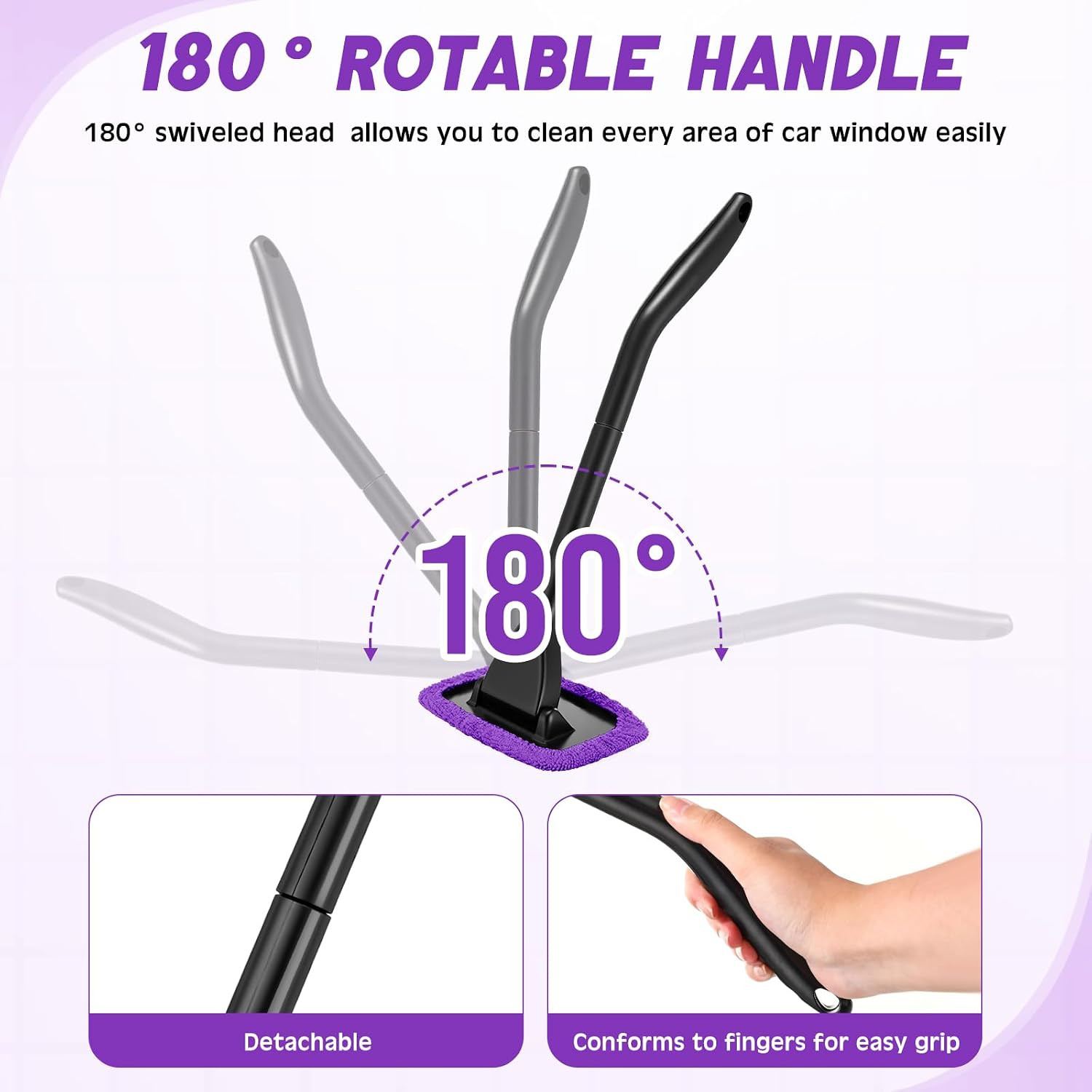 Foldtier 8 Pcs Car Windshield Cleaner Tool Kit with Removable Handle, Microfiber