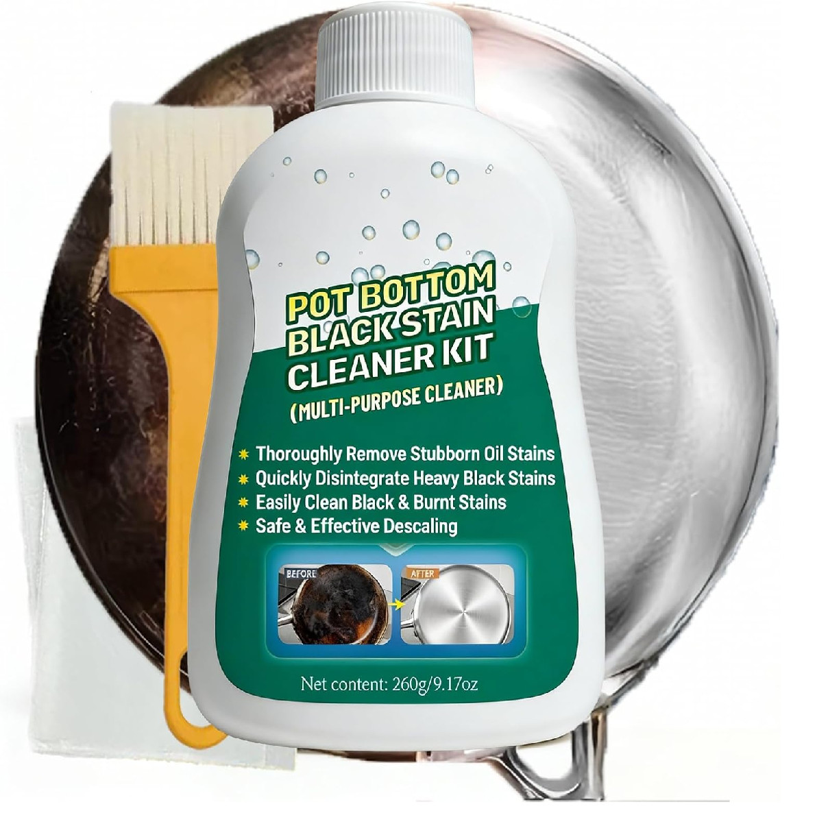 Pot Bottom Black Stain Cleaner Kit, Multi-Purpose Oil Stain Remover, Pot and Pan
