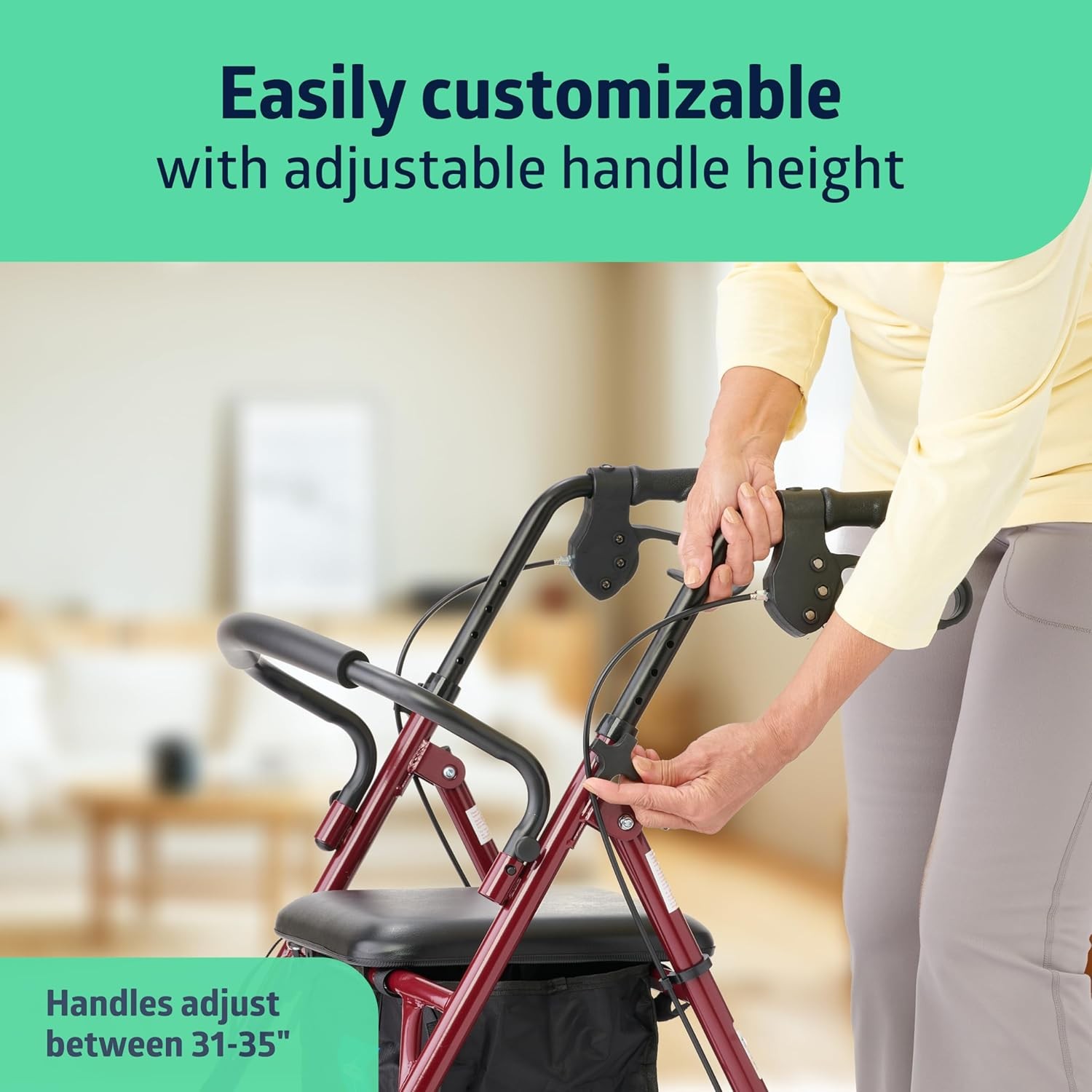 Medline Steel Rollator Walker with Seat, Burgundy, 350 lb. Weight Capacity, 6??