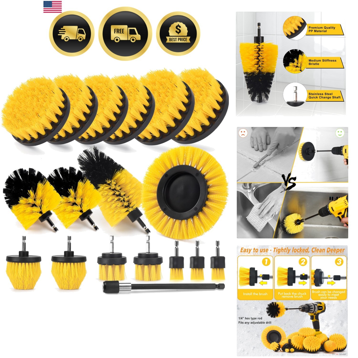 18 Pack Drill Brush Attachment Set, Power Cleaning Scrub Brushes for Drill, E…