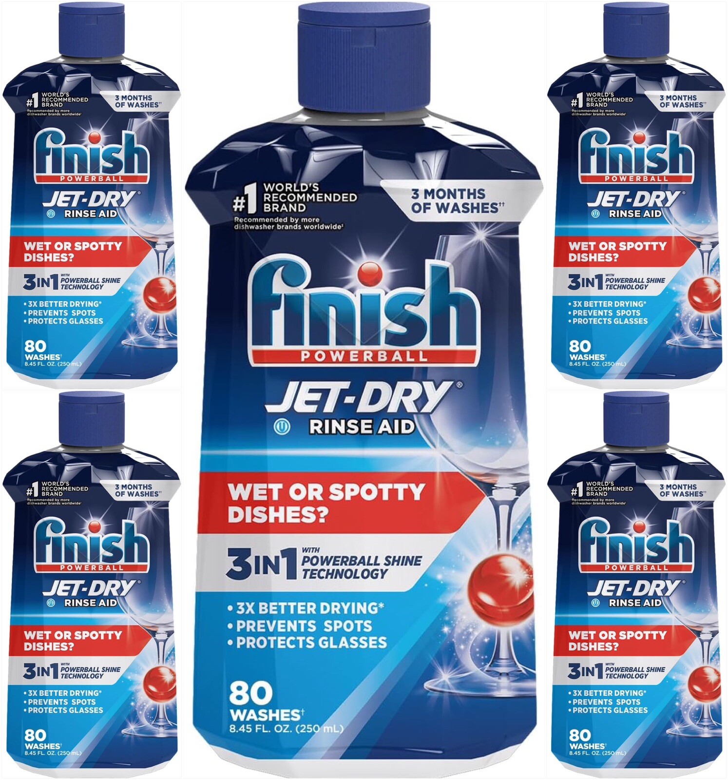 Pack of 5 ~ Finish Powerball Jet-Dry Dishwasher Rinse Aid ~ 8.45 fl oz Each