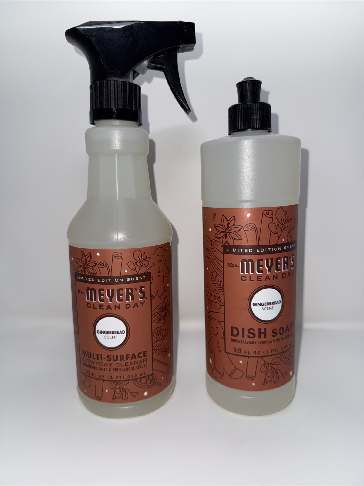Mrs Meyers Clean Day Dish Soap & Multi Surface Cleaner Gingerbread 16oz 2-Pk