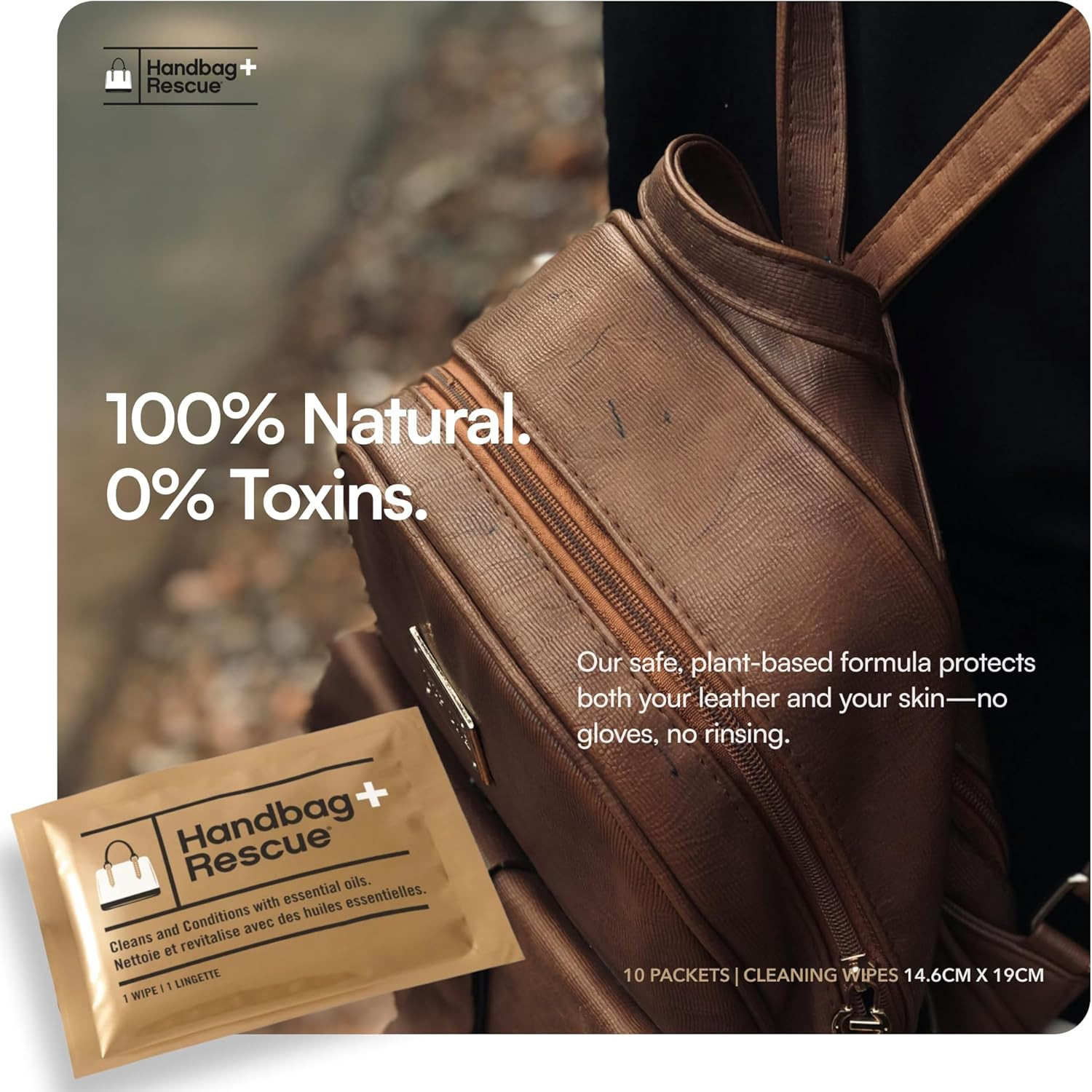 Handbagrescue All-Natural Cleaning Wipes. Remove Dirt & Surface Stains & Conditi