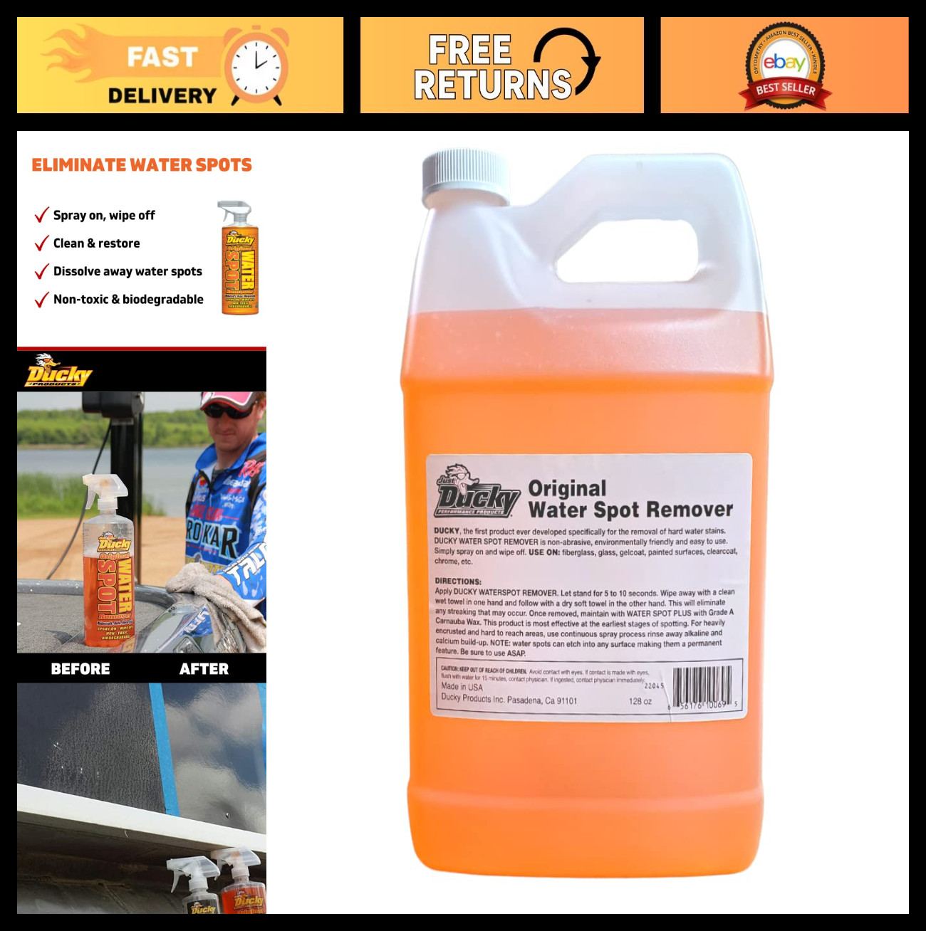 Water Spot Remover Spray for Boat, Car, Motorcycle & RV – 128 oz Exterior Detail