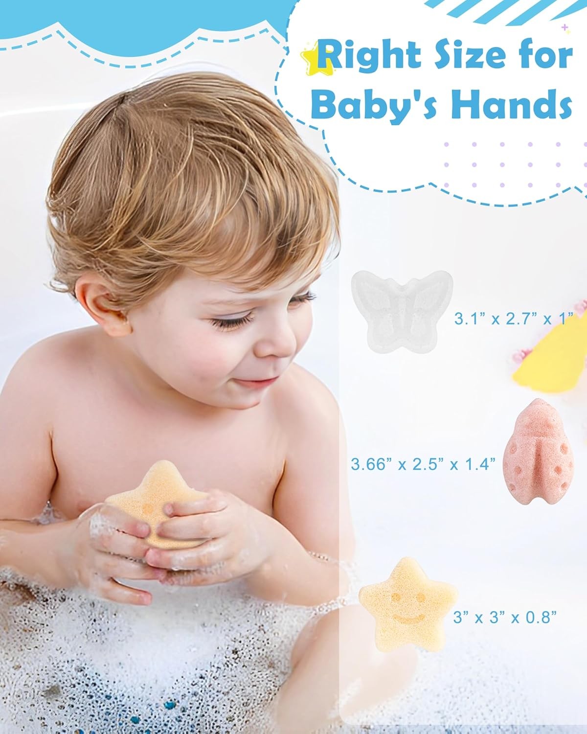 Konjac Baby Spon for Bathing, Natural Cute Shapes, Kids Bath