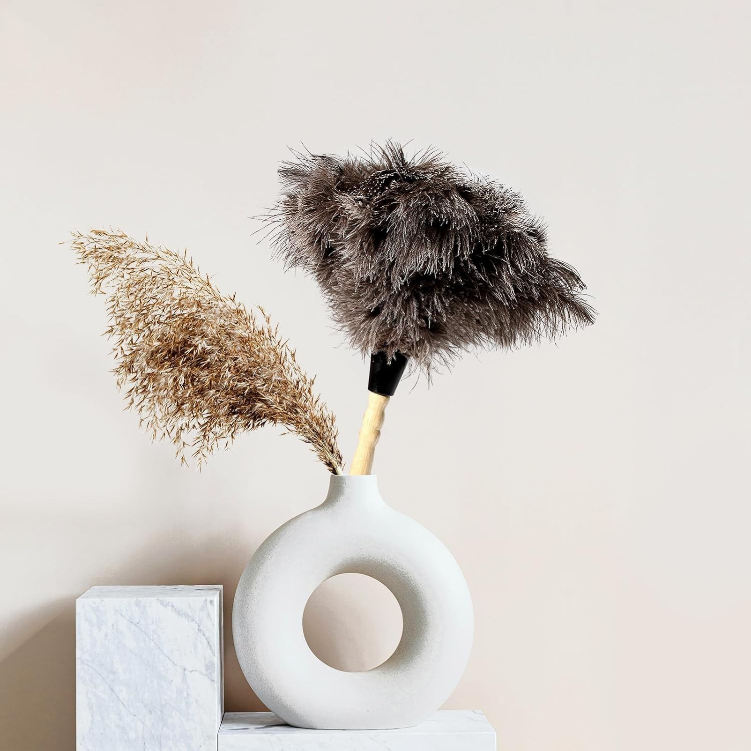 Ostrich Feather Duster 2pcs Natural Feathers with Wooden Handle for Cleaning