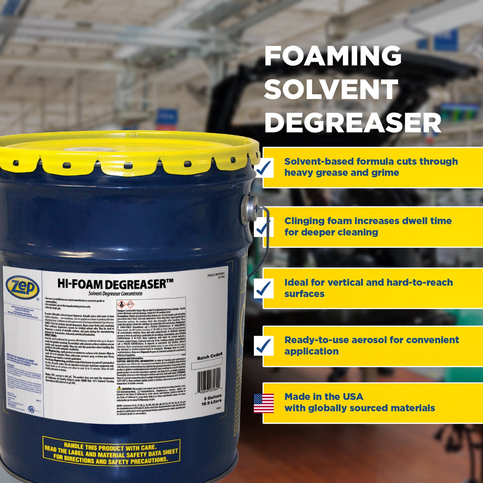 Zep Hi-Foam Solvent Based Degreaser Concentrate – 5 Gallon (1 Unit) 35835 –