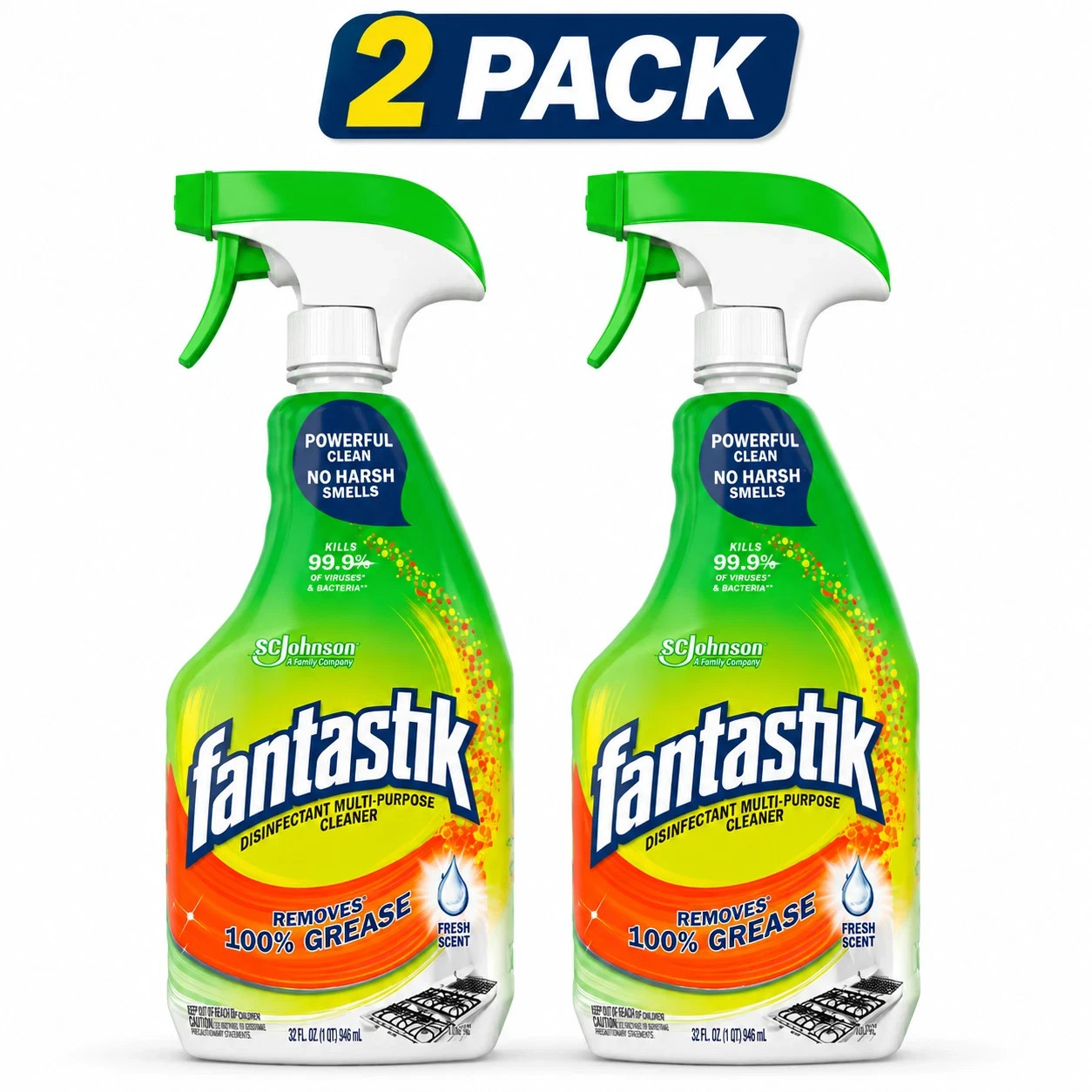 2 Pack Fantastik Household Multi-Surface Cleaner, Fresh Scent 32 oz