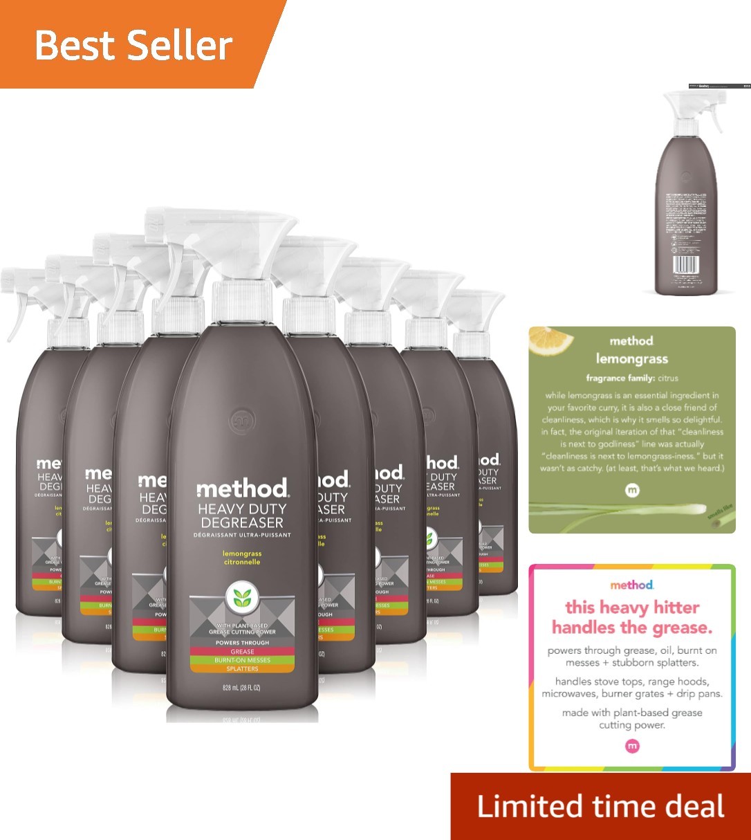 Method 28 Oz Pack of 8 Lemongrass Degreasers – Tough on Grease, Gentle Aroma