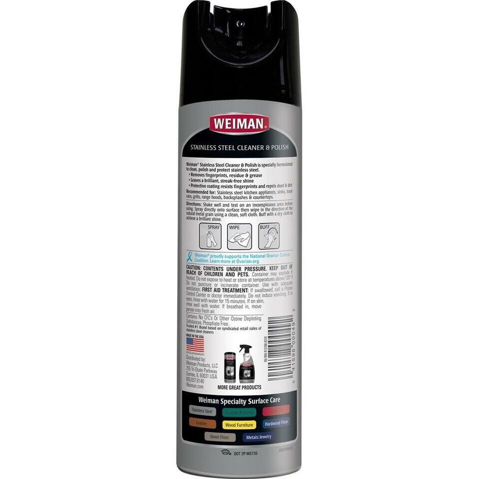 Weiman Stainless Steel Cleaner & Polish Aerosol, 17 fl oz