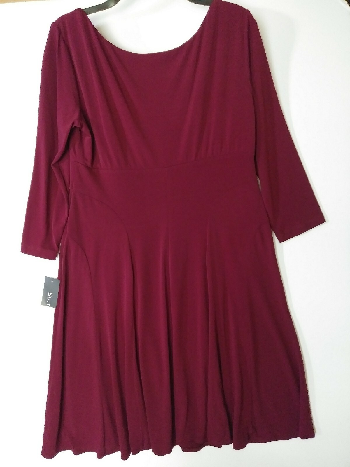 SUITE 7 FLARE & FIT STRETCH DRESS COLOR MERLOT WINE SIZE 10 NWT STYLE #L3D62M-KH