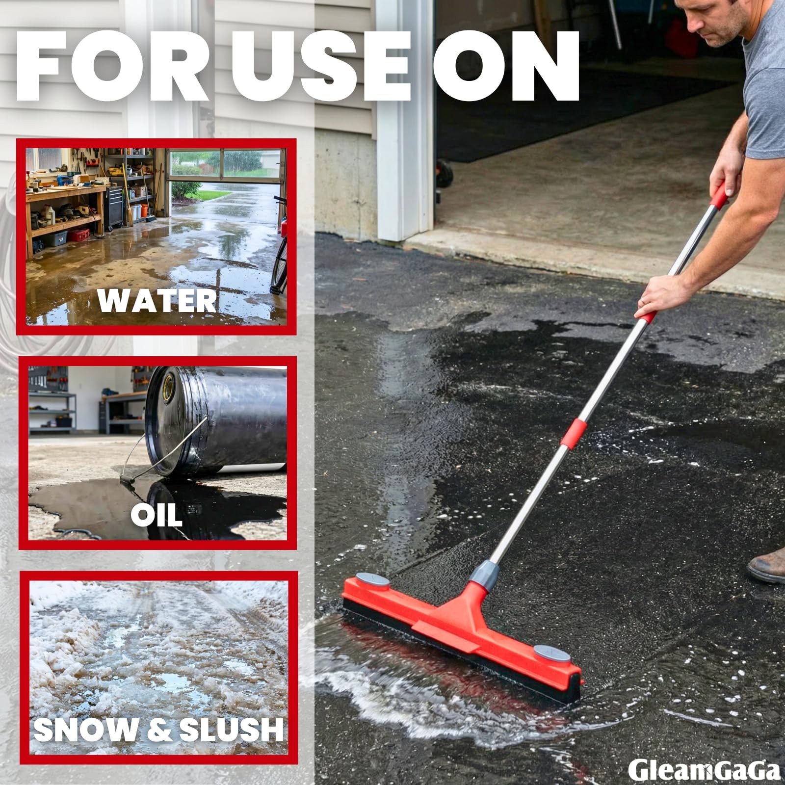 Floor Squeegee with 2 Replaceable Heads – 17” EVA Foam Blade for Uneven Surf…