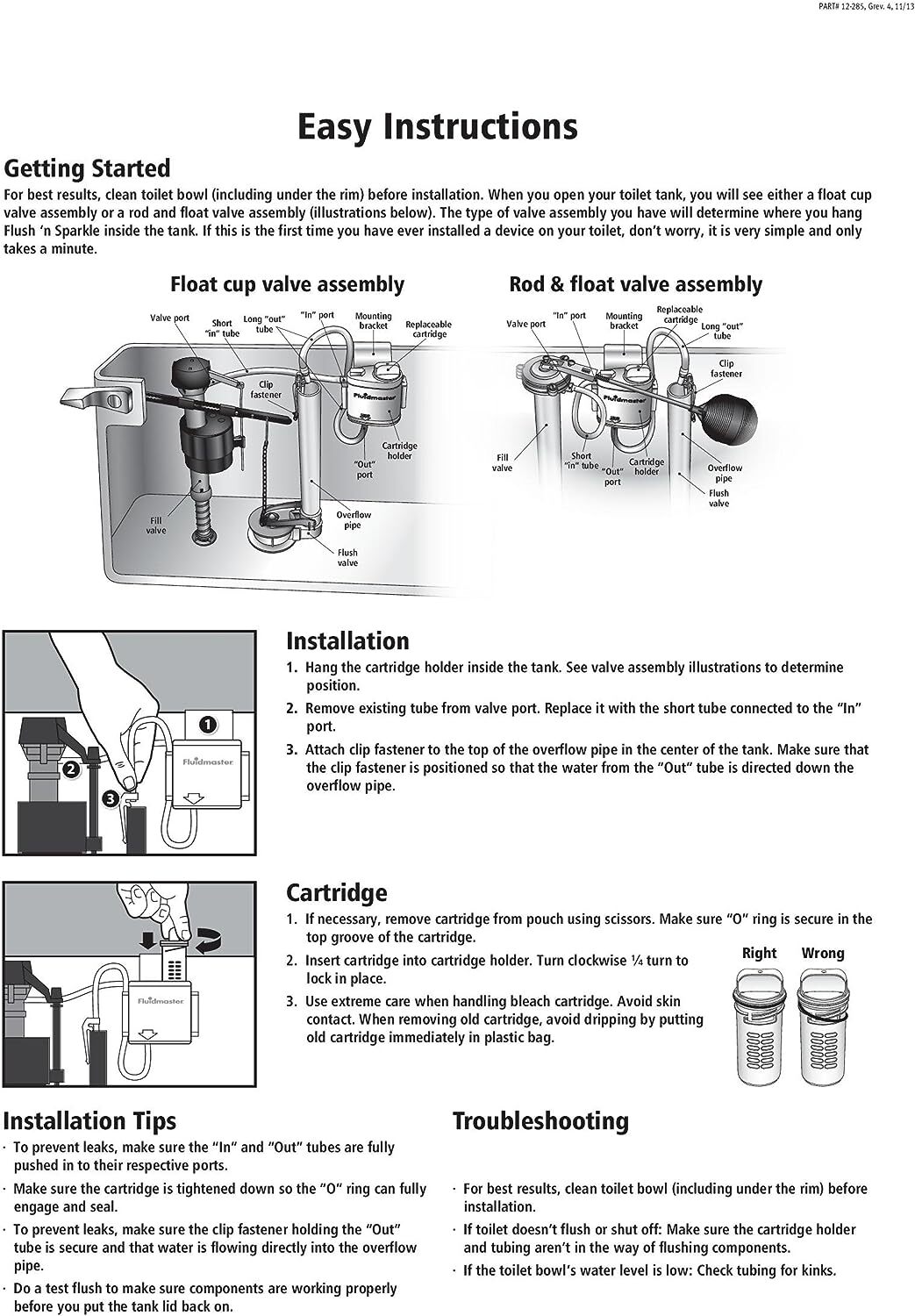 Fluidmaster Flush N Sparkle Automatic Toilet Bowl Cleaning System 3 Month Clean