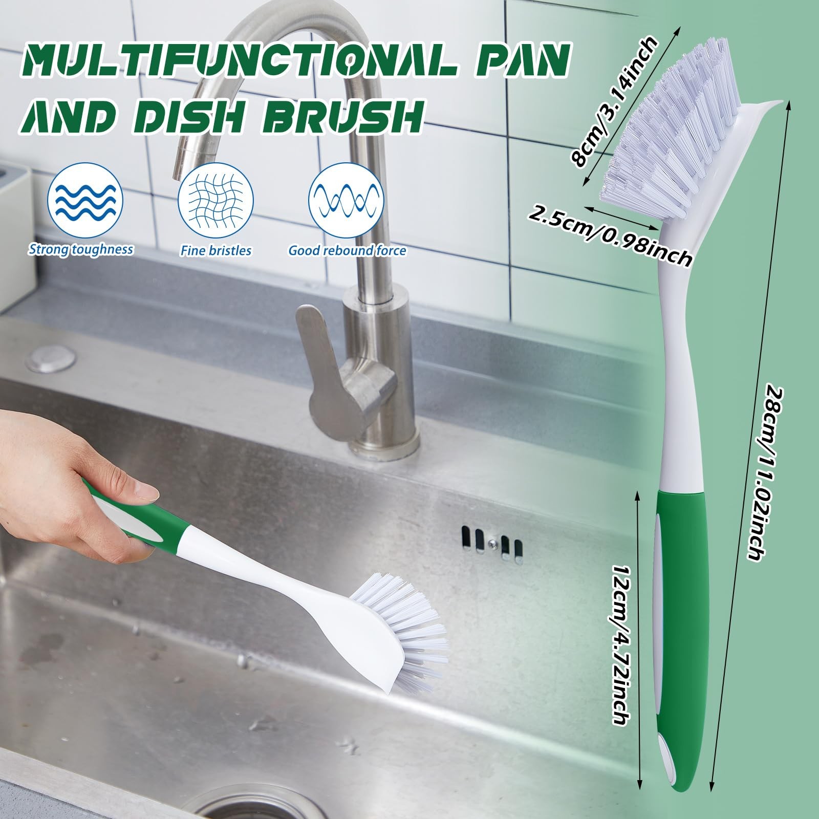 30 Pcs Kitchen Scrub Dish Brush Bulk with 11 Inch Handle Cleaning Dish Scrubb…