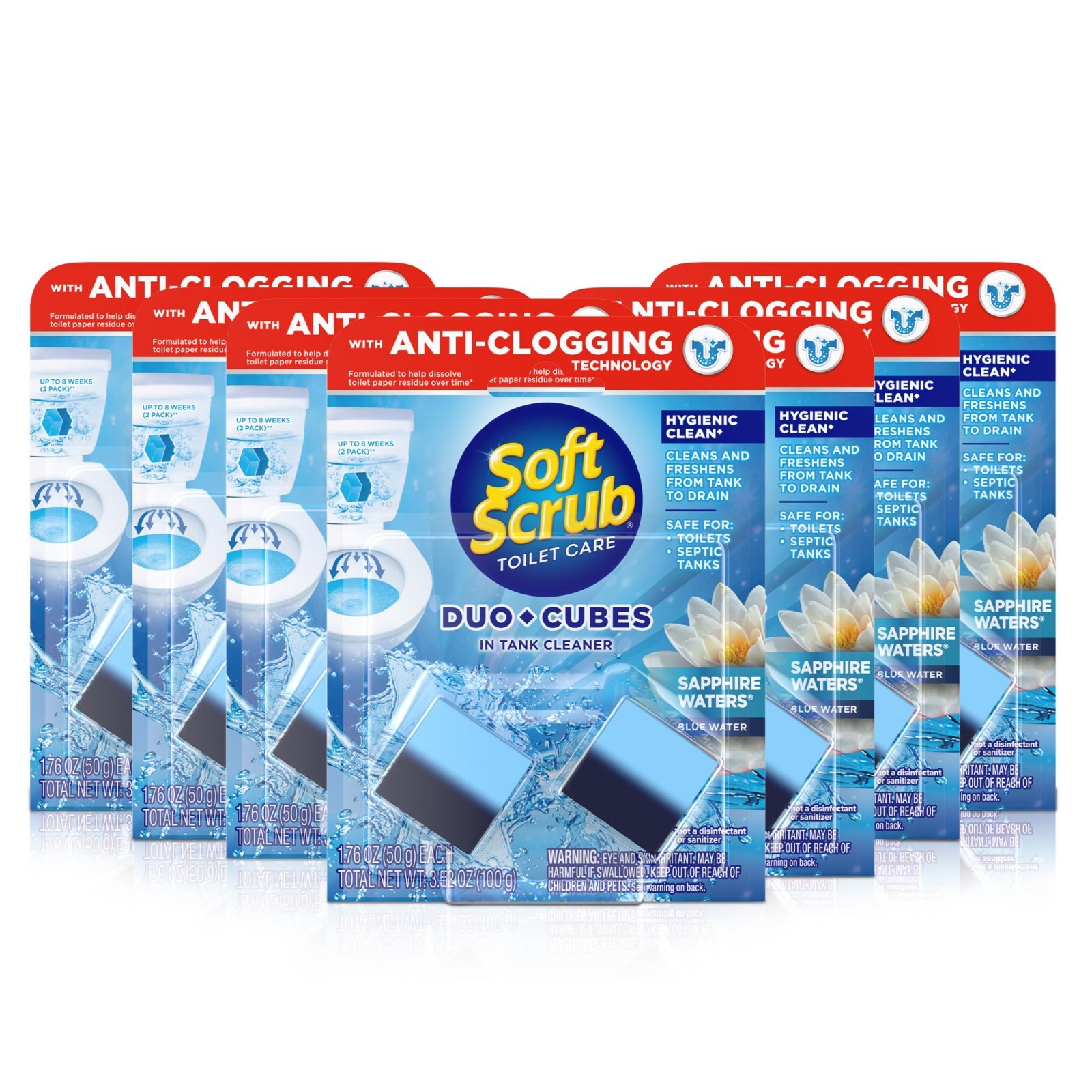 In-Tank Toilet Cleaner DuoCubes, 2ct Sapphire Waters, 7 Pack – Powerful Odor Con