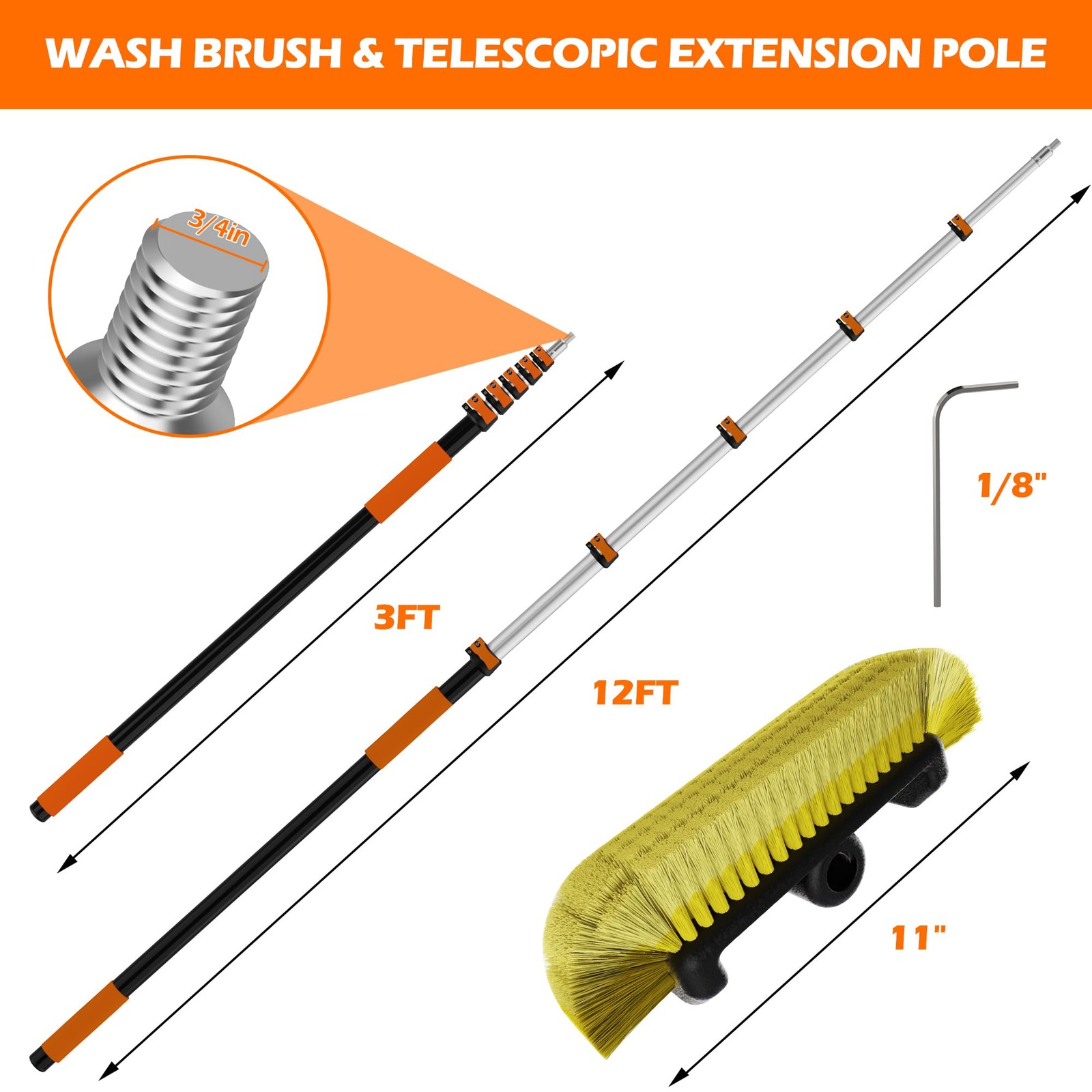 14FT Car Wash Brush with Long Handle, 12-Inch Soft Bristle Car Cleaning Brush…