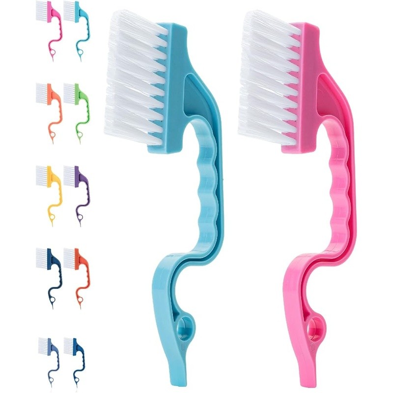 Window Track Cleaning Brush 2 Pack Ergonomic Handle Built-in Scraper Multi Tool