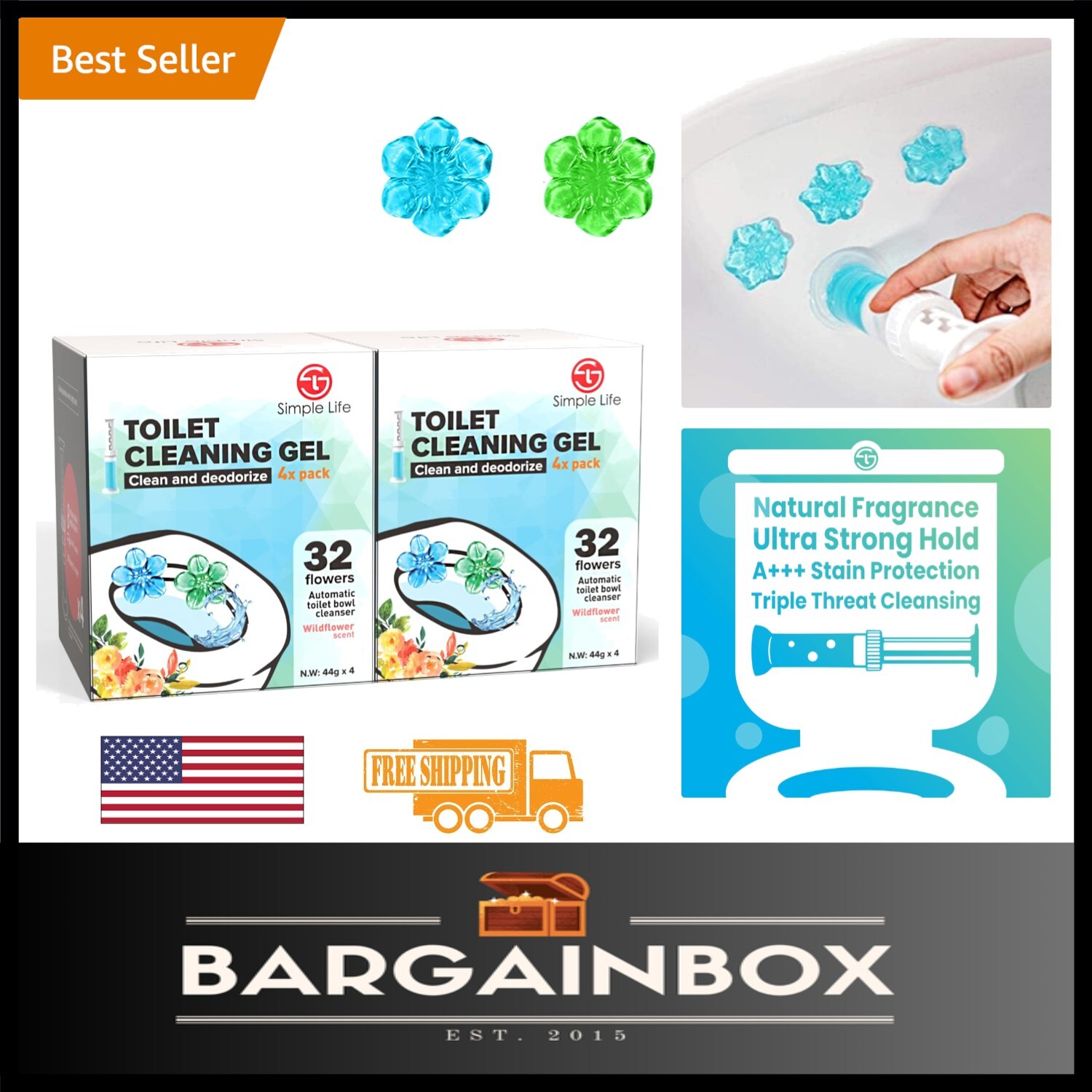 Fresh Flower Toilet Gel Stamps | Non-Toxic Cleaner with Ocean-Scented Freshness