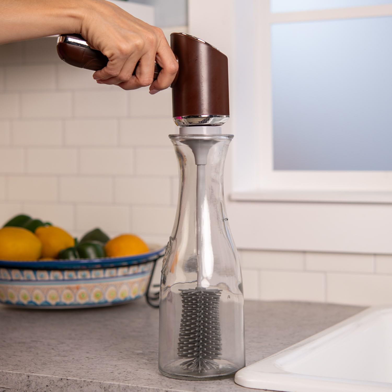 Scrubber EZ Reach Silicone Bottle Brush Cleaner Attachment, AS-SEEN-ON-TV, Spins