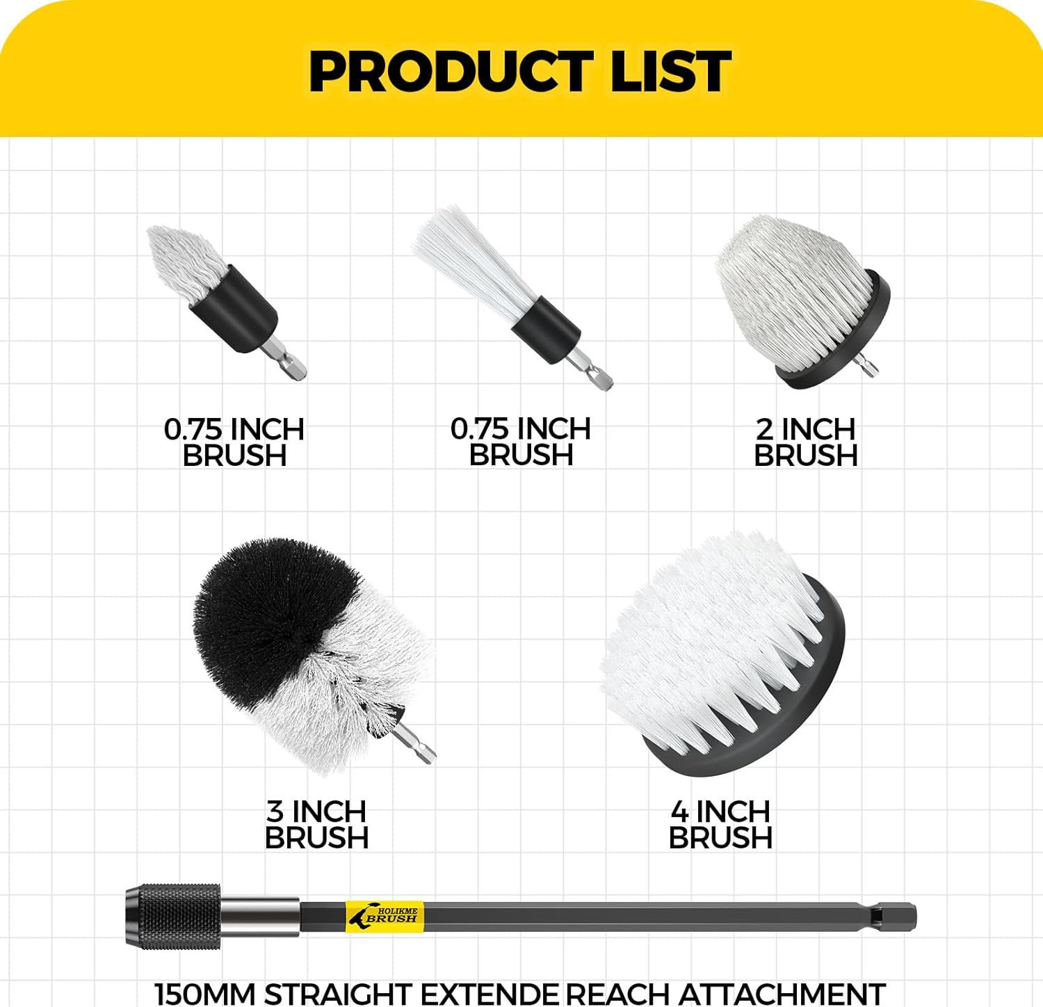 Holikme 7Pack Drill Brush Attachment Set-Car Interior Detailing Kit