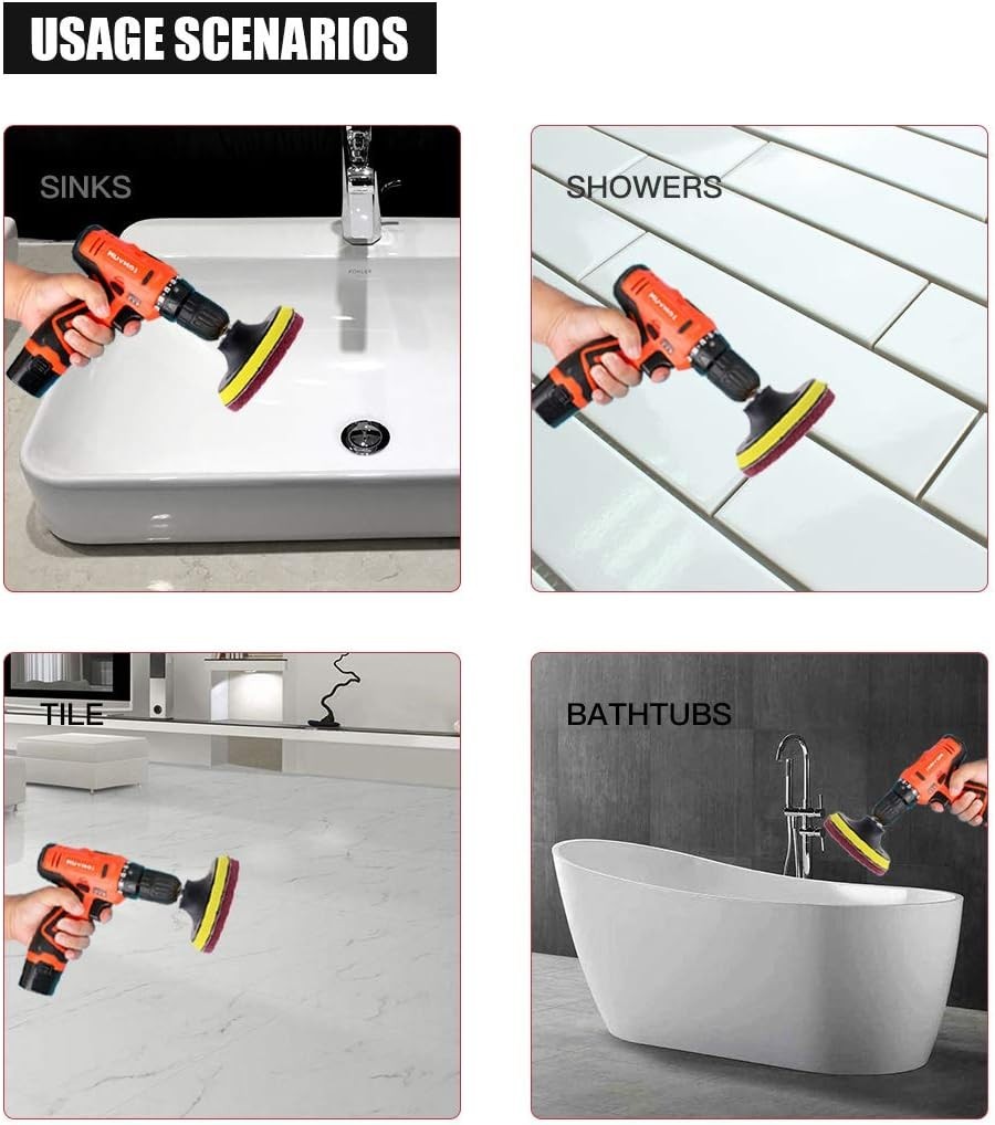 All-in-One 16PCS Drill Power Scrubber Kit – 3 Stiffness Levels for All Surfaces