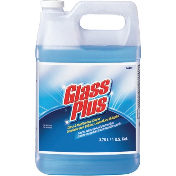 Glass Plus 94379 Liquid Glass Cleaner, 1 Gal., Blue, Unscented, Jug, 4 Pk
