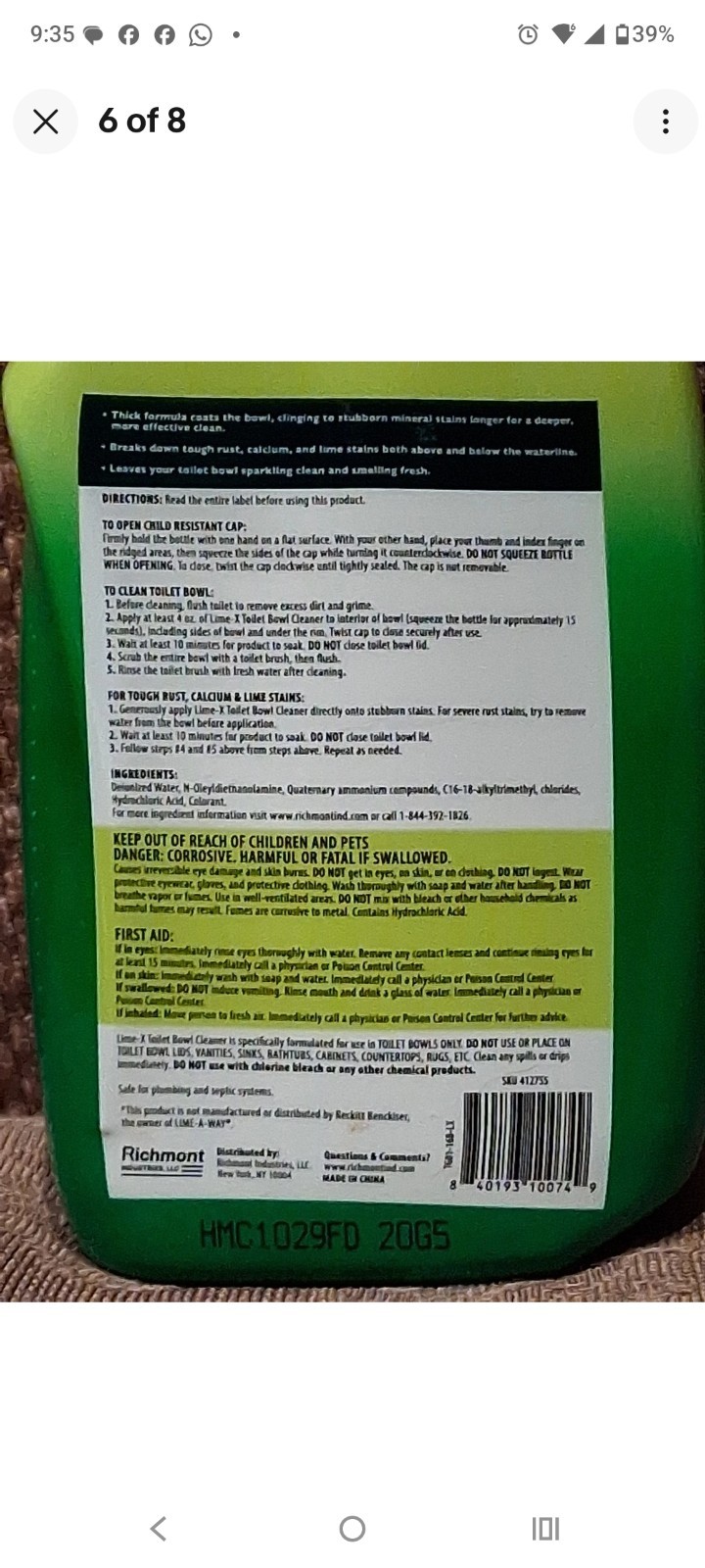 ( 4 ) Lime-x Liquid Toilet Bowl Gel Cleaner, Removes Lime Calcium Rust 16 oz Ea