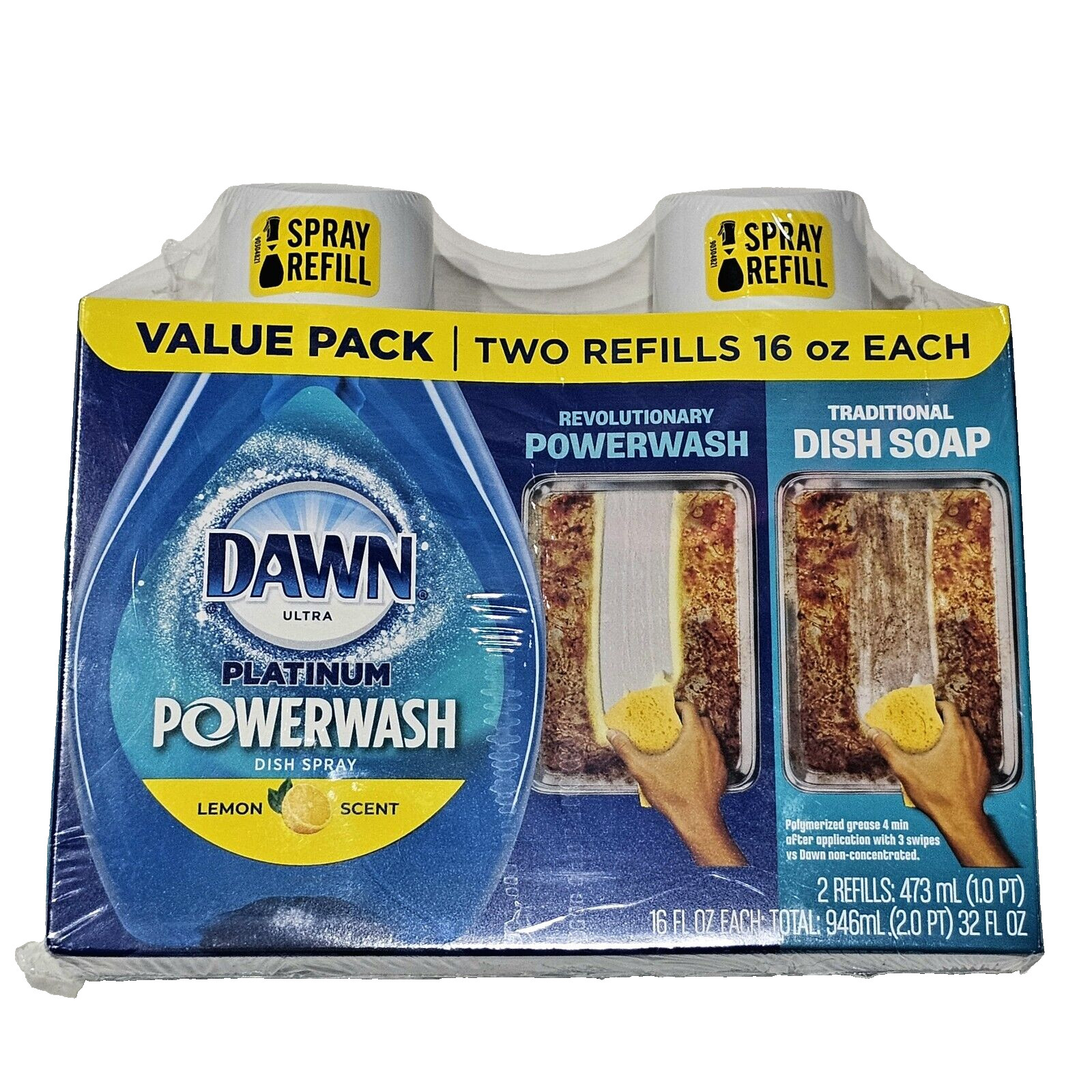 Dawn Ultra Platinum Powerwash Dish Spray 2 Refills Lemon Scent 160z. Dish Soap