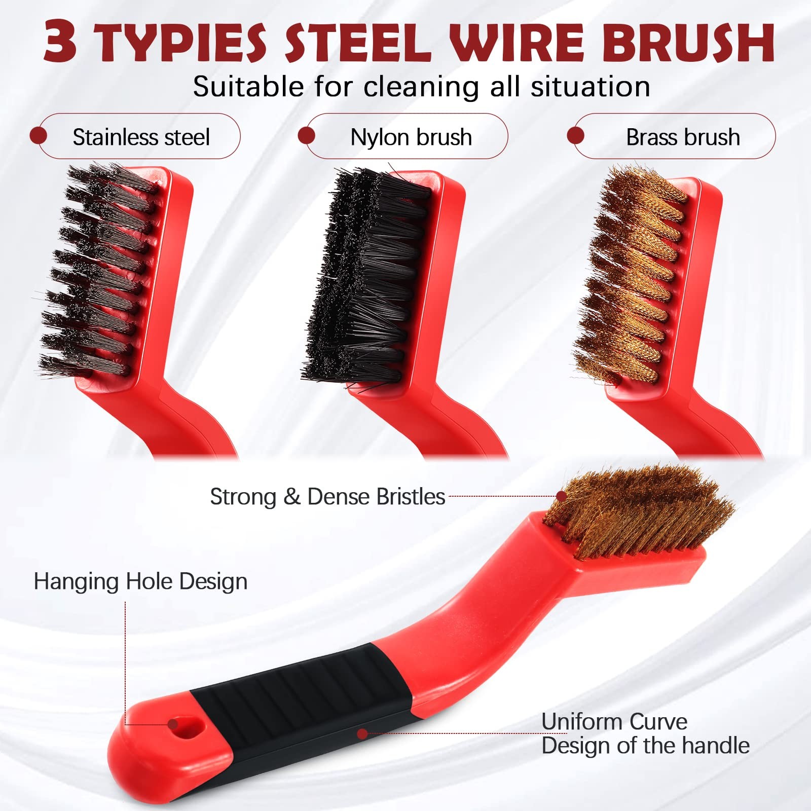 60 Pcs Wire Brush Set Nylon Brass Stainless Steel Paint Remover Rust Grout Clean