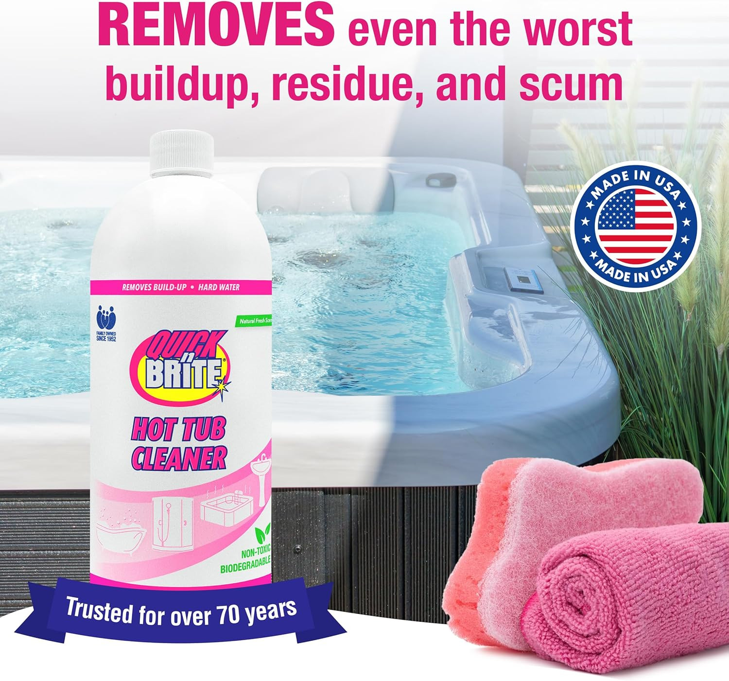Quick N Brite Heavy Duty Hot Tub Cleaner Kit – Non-Abrasive Cleaning Gel with Sp