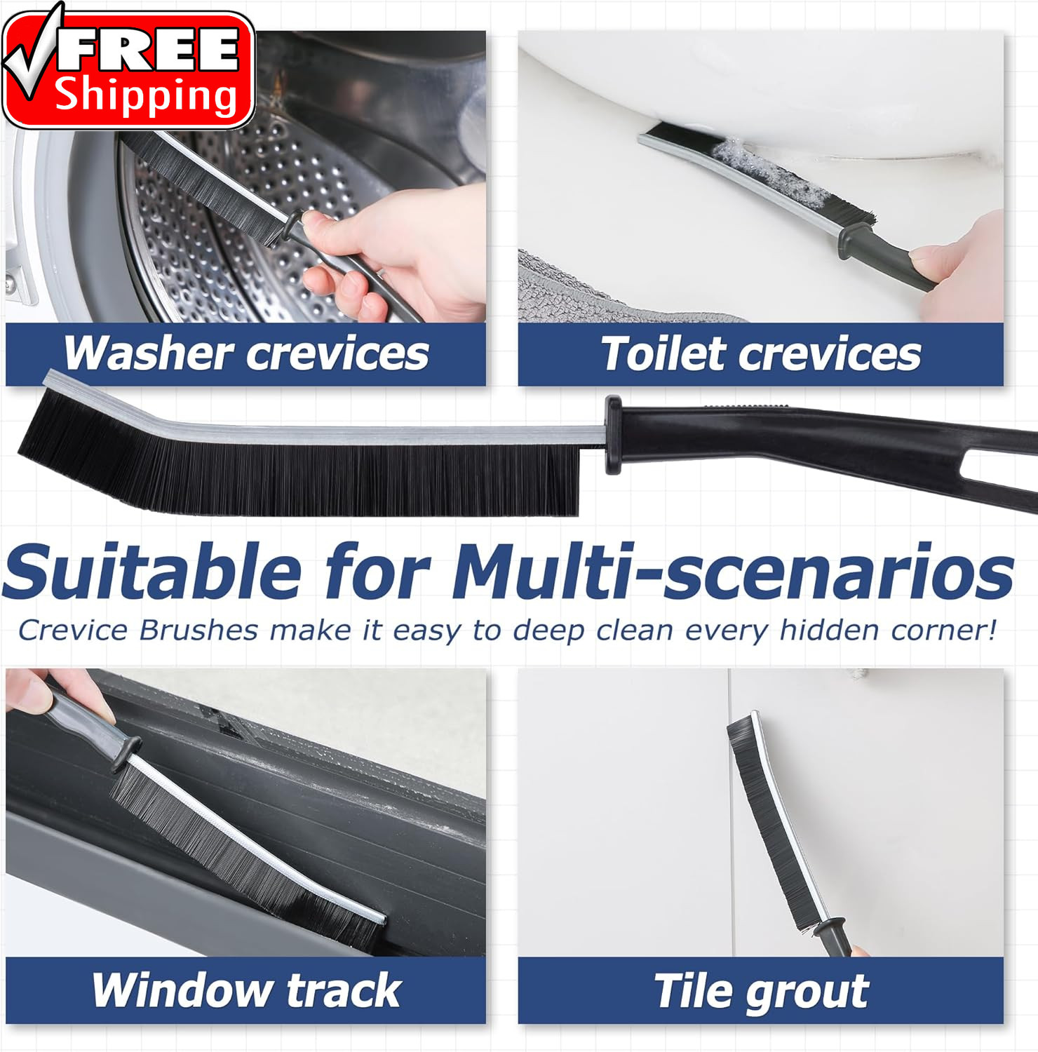 Grout Brush with Long Handle, Grout Cleaner Brush for Tile Floors, Stiff Bristle