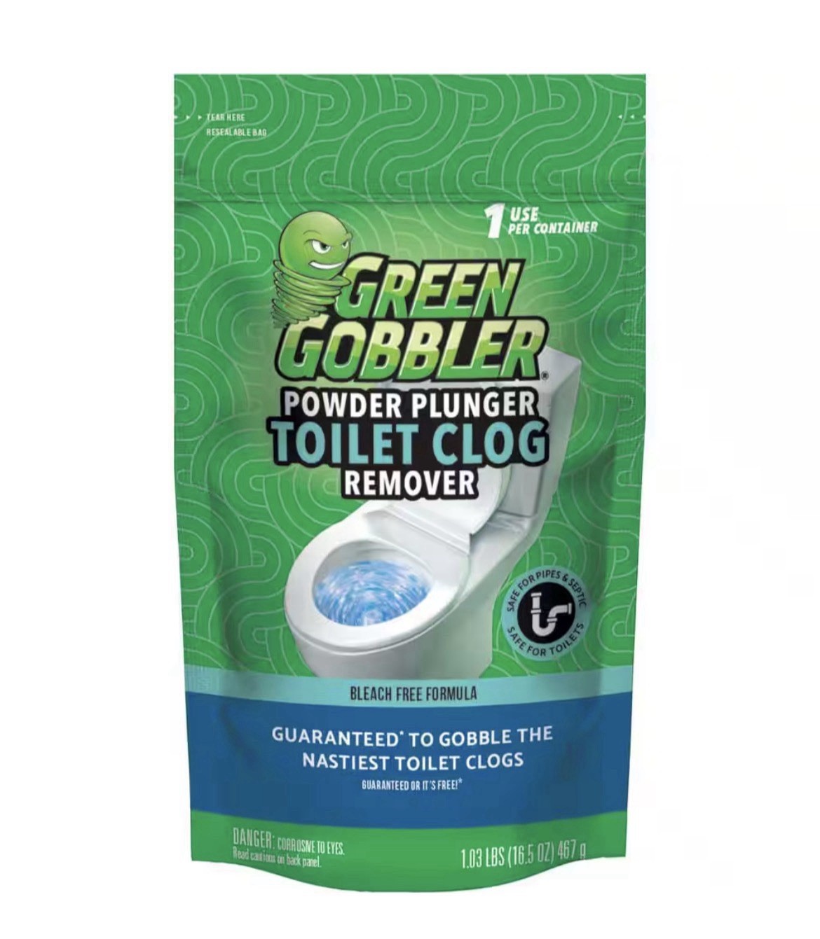 Green Gobbler Powder Toilet Clog Remover Bleach-Free Safe Pipes Septic 1.03 lbs