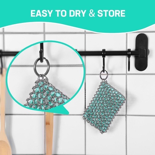 HAUSHOF Cast Iron Scrubber Chainmail Scrubber w/ Silicone Core Cast Iron Cleaner