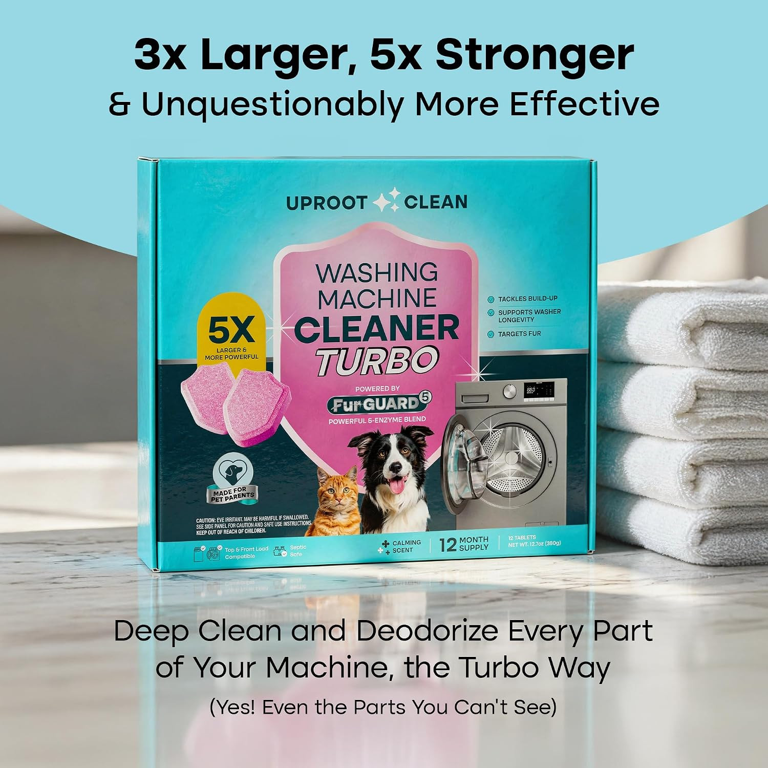 Uproot Clean Washing Machine Cleaner Tablets Turbo – 5x Stronger – 12 Pack for a